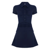 The New Polo Collar Pure Want To Slim Skinny Waist Dress Elegant Style A Short Skirt HZ0108