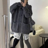 Korean Wearing A Lazy Wind Collar Sweater Autumn And Winter Women's High Sense Of Loose Soft Knitted Knitted Jacket Coat HZ0108