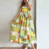 Women's Clothing 2025 Spring New Sexy Big Swing Dress Graffiti Print Sleeveless Sling Dress HZ0108