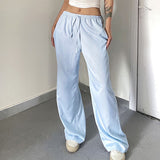 Seaside Resort Stripes Spliced Casual Pants Summer High-Waisted Drawstring With Loose Broad-Legged Trousers Women HZ0107