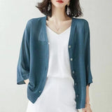 Spring And Summer Ice Silk Sunscreen Air-Conditioning Shirt Thin Hoodie Large Size Fat Mm Seven Sleeves Outside The Knitted Open Shirt Women's Coat HZ0108