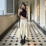 Wasteland Trough Lace Irregular Dress Girl's Niche Low-Waist A-Word Swing Long Skirt HZ0107