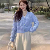 Lazy Wind Sweater Korean Version Of Autumn And Winter New Three-Dimensional Flowers Small Fragrant Knitted Open Shirt Wearing French Women's Coat HZ0108