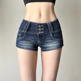 Vintage Three-Grained Water Wash Gradient Basic Denim Shorts Hot Girls Sexy Low-Rise Thin Hot Pants HZ0107