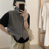 Simple High-Collar Double Zipper Knitted Vest Women 2025 Autumn And Winter Women's Loose Temperament Thin Sweater Cardigan Vest HZ0108