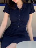 The New Polo Collar Pure Want To Slim Skinny Waist Dress Elegant Style A Short Skirt HZ0108