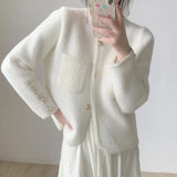 Small Scented Coat Women Spring And Autumn 2025 High-End Famous White Imitation Water Marinade Fashion With Short Sweater Cardigan HZ0108