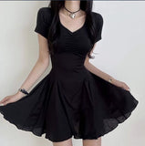 New Women's Dress 2025 Fashion Women's Court Style Folds To Collect The Waist Thin Open Fork Dress HZ0107