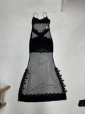 Sexy Women's Wind Mesh Yarn Lace Perspective Sling Skirt V-Neck High Waist-Commanded Ass Skirt Short Skirt HZ0108