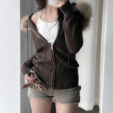 New Retro Casual Hair Collar Hooded Stuxed Sweater Feminine Minimalist Autumn Winter Coat HZ0108