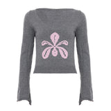 V-Neck Flower Repair Lazi Long-Sleeved Round-Neck Knitted Shirt Comfortable Foundation Of A Short-Edie Flower Sweater HZ0108