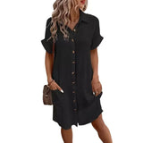2025 Casual Solid Cotton Buckle Long Short-Sleeved Loose Shirt Dress Women's Dress HZ0108