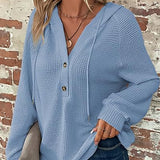 2025 Autumn And Winter Women's Clothing Solid Long-Sleeved V Collar Top Hooded Button Jacket Women HZ0108