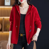 2025 New Autumn And Winter Hooded Knitted Cardigan Women's Ocean Loose-Fitting Smozer Women's Double Zipper Knit Coat HZ0108