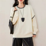 2025 Autumn And Winter Women's Gas Base Knitted Shirt Loose Open Fork Low-Collar Thin Set Korean Version Of Lazy Sweater HZ0108
