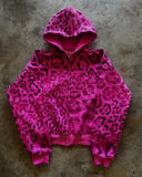 Trendy New Winter Leopard Hooded Cardigan Blouse Loose Casual Hip-Hop Broad Leg Trousers Set HZ0108