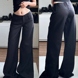 Solid Color Foundation Black Simple Style Low-Waist Suit Pants Women Loose Hanging Broad Leg Pants Slim Thin Casual Pants HZ0107