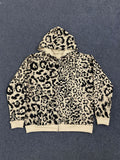 Trendy New Winter Leopard Hooded Cardigan Blouse Loose Casual Hip-Hop Broad Leg Trousers Set HZ0108