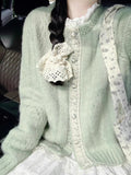 Soft Glutinous Milk Green Lace Round Knitted Jersey Women Autumn New Lazy Windy Loose Sweater Women's Cardigan Coat Women HZ0108