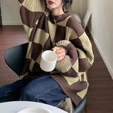Lazy Wind Round-Neck Board Lattice Sweater Coat Autumn 2025 New Loose Large-Size Knitted Long-Sleeved Top Woman HZ0108