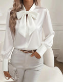 2025 Explosion Autumn Long-Sleeved Bow-Scuttered Women's Shirt Shirt Top HZ0108