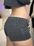 Street Wind Stripes Bumpy Denim Shorts Low-Waist Double-D Row Buckle-Suited Casual Hot Pants HZ0108