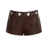 Locomotive Wind Leather Splicing Hole Waist Design Hot Babes Low-Waist Shorts Summer Retro Personality Hot Pants HZ0107