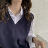 Spring And Autumn 2025 New Loose Languid Breeze Cover V. Collar Vest Sleeveless Knitted Shoulder Sweater Woman HZ0108