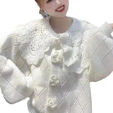 Doll-Collar Small Flower Spring And Autumn Lazy Knitted Cardigan Dress Woman 2025 Women's Version Of Ringge Long-Sleeved Coat Tide HZ0108