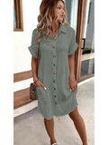2025 Casual Solid Cotton Buckle Long Short-Sleeved Loose Shirt Dress Women's Dress HZ0108