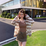 2025 Color New Korean Version Of The Mahai Hair Anti-Sleeve Loose Striped Knitted Shirt Women's Top Coat HZ0108