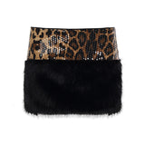 New Leopard-Print Hair Spliced Babes Half-Dress Squins Stitching Sexy Body-Body-Brows Short Skirt Girl Autumn HZ0107