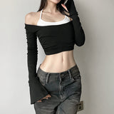 Autumn And Winter Women's Clothing 2025Ins Net Red Hot Girl Hit The Color Hanging Neck Slim Thin Two Sets Of Long-Sleeved T-Shirts HZ0107