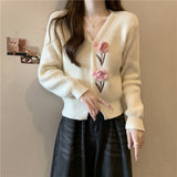 Long-Sleeved Knitted Jersey Women's Autumn And Winter Dress 2025 Women's Loose Age Reduction V Collar Tie-Up Cardigan Sweater HZ0108