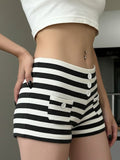 Lazy Style Retro Low-Rise Striped Home Shorts Hottie Fashion Basic Buckle Thin Simple Casual Pants HZ0108