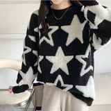 2025 Autumn And Winter Women's Five-Pointed Star Color Round-Collar Loose Sweater Female Design Feeling Warm Bottom Knitting Shirt HZ0108
