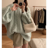 Round Collar 2025 New Soft-Mascued Knitting Coat On The Head Of The Lazy Wind Korean Version Of The Loose Sweater Coat Women's Large Autumn And Winter HZ0108