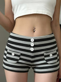 Lazy Style Retro Low-Rise Striped Home Shorts Hottie Fashion Basic Buckle Thin Simple Casual Pants HZ0108