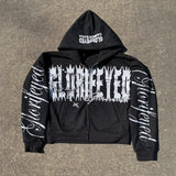 Personality Print Zipper Sweater Long Sleeve Hoodie Hoodie Retro Coat Street Trendy Y2k HZ0108