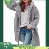 2025 Fashion Lady Hair Coat Solid Color Hooded Temperament Long Coat HZ0108