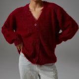 Imitational Stingu-Knit Sweater Cardigan 2025 Autumn/Winter Languid Loose Long-Sleeved Long-Sleeved V-Neck Sweater Coat Woman HZ0108