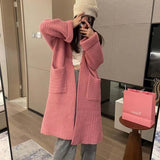 Autumn And Winter Coarse Needle Sweater Women's Double Pocket Korean Casual Lazy Wind Long Sweater Coat Cardigan Women Loose HZ0108