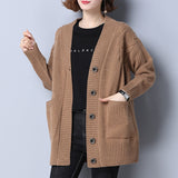 Mid-Long Korean Version Of Knitted Cardigan 2025 Women's Clothing Spring And Autumn Loose Design V-Neck Sweater Women's Autumn And Winter Coat HZ0108