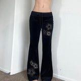 Spice Girls Street Star Drill Ribs Spliced Waist Velvet Trousers Drawstring Low-Waist Niche Casual Pants HZ0107