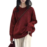 Solid Color Soft-Creating Sweater Women's Autumn And Winter 2025 New Lazy Wind Foundation Round Collar Knitted Shirt Top HZ0108