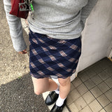 Summer Retro Lattice Low-Rise A-Word Skirt Short Skirt Women's Glare Slimming Ass Skirt Tide HZ0107