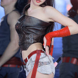 INS Star Design With Irregular Leather Splicing Vest Y2K Hottie Personality Street Shoulder Sling Woman HZ0107