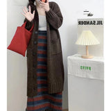Autumn And Winter New Lazy Pocket Design Wool Knitted Cardigan Women Long Sweater Coat Women HZ0108