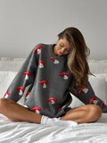 Small Mushroom Print Sweater Women Loose Top Autumn And Winter Leisure Lazy Long-Sleeved Knitted Shirt Woman HZ0108