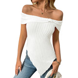 2025 Summer New Lady Repair Slanted Shoulder Sexy Sweet Blouse T-Shirt HZ0108